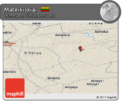 Shaded Relief Panoramic Map of Mateikiškiai