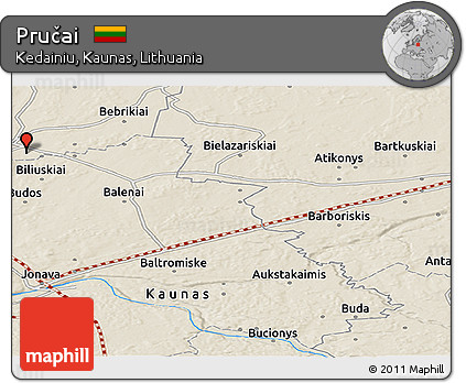 Shaded Relief Panoramic Map of Pručai