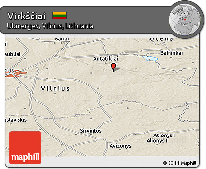 Shaded Relief Panoramic Map of Virkščiai