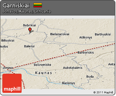Shaded Relief Panoramic Map of Garniškiai