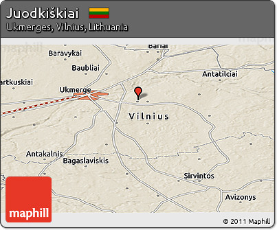 Shaded Relief Panoramic Map of Juodkiškiai