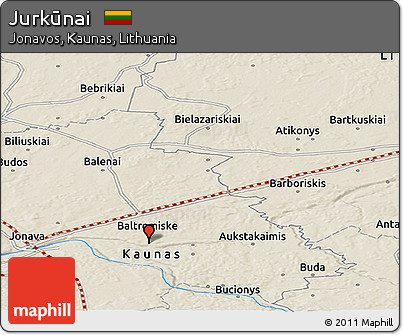 Shaded Relief Panoramic Map of Jurkūnai