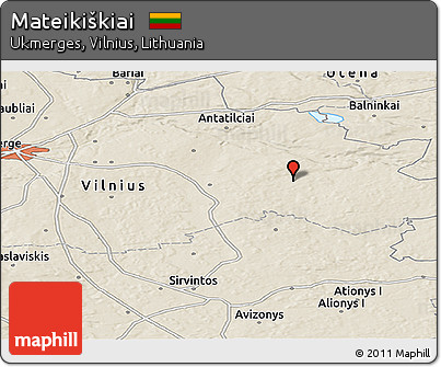 Shaded Relief Panoramic Map of Mateikiškiai