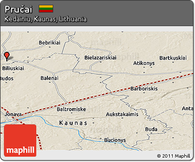 Shaded Relief Panoramic Map of Pručai