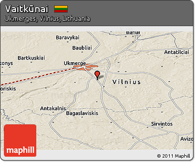 Shaded Relief Panoramic Map of Vaitkūnai