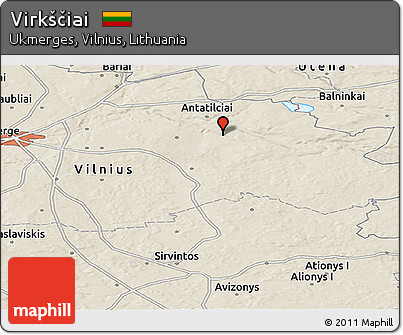 Shaded Relief Panoramic Map of Virkščiai