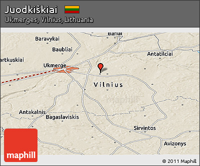 Shaded Relief Panoramic Map of Juodkiškiai