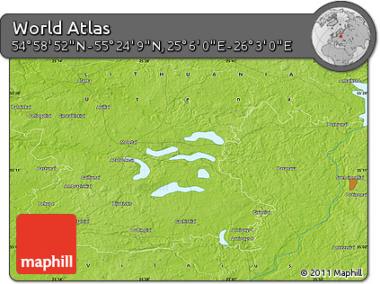 Physical Map of the Area around 55° 11' 31" N, 25° 34' 30" E