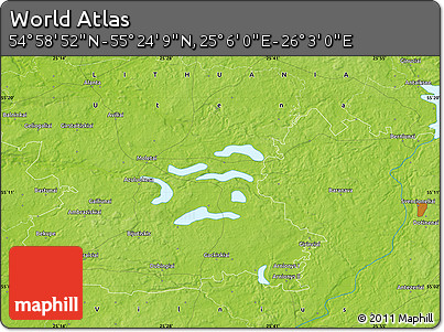 Physical Map of the Area around 55° 11' 31" N, 25° 34' 30" E