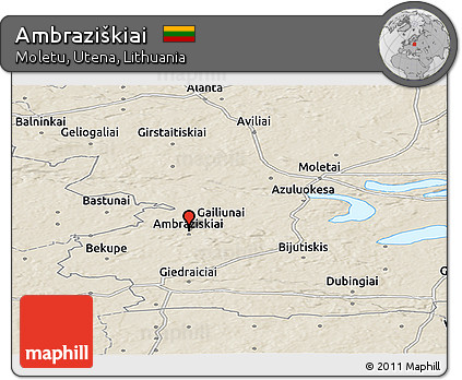 Shaded Relief Panoramic Map of Ambraziškiai