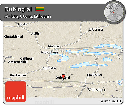 Shaded Relief Panoramic Map of Dubingiai