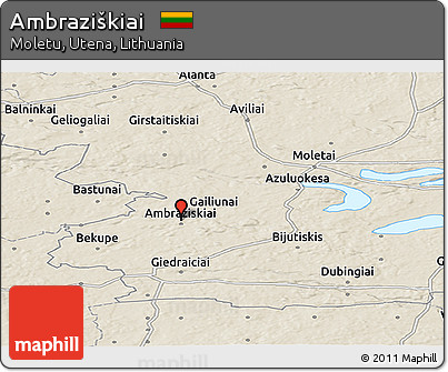 Shaded Relief Panoramic Map of Ambraziškiai