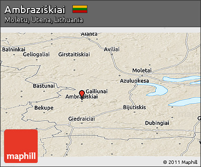 Shaded Relief Panoramic Map of Ambraziškiai