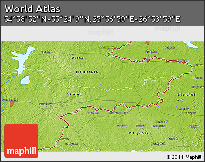 Physical 3D Map of the Area around 55° 11' 31" N, 26° 25' 29" E