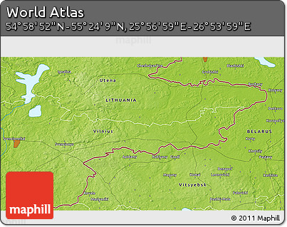 Physical 3D Map of the Area around 55° 11' 31" N, 26° 25' 29" E