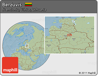 Savanna Style Location Map of Beržuvis, hill shading