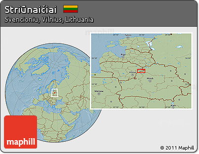 Savanna Style Location Map of Striūnaičiai, hill shading