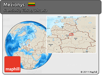 Shaded Relief Location Map of Mežionys