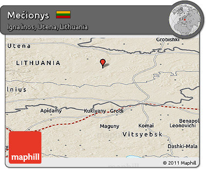 Shaded Relief Panoramic Map of Mečionys