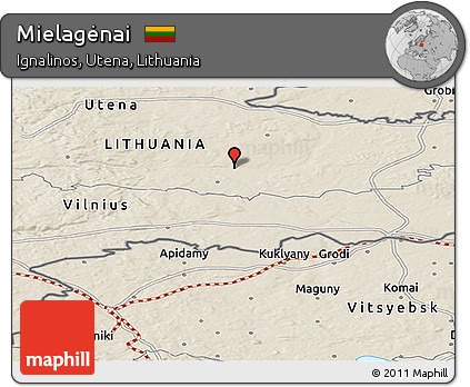 Shaded Relief Panoramic Map of Mielagėnai