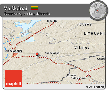 Shaded Relief Panoramic Map of Vaiškūnai