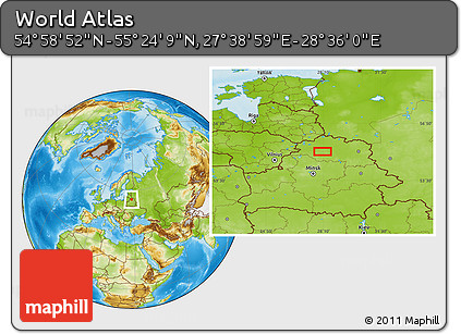 Physical Location Map of the Area around 55° 11' 31" N, 28° 7' 30" E