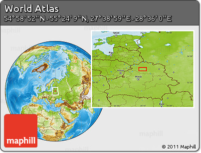 Physical Location Map of the Area around 55° 11' 31" N, 28° 7' 30" E
