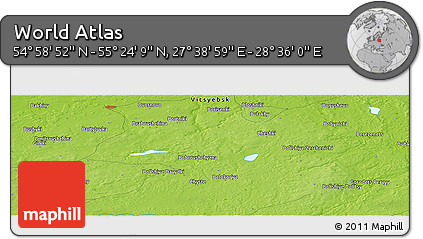 Physical Panoramic Map of the Area around 55° 11' 31" N, 28° 7' 30" E