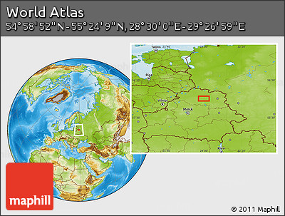 Physical Location Map of the Area around 55° 11' 31" N, 28° 58' 30" E