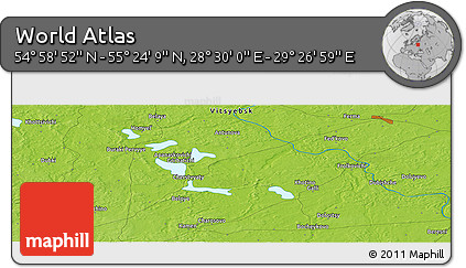 Physical Panoramic Map of the Area around 55° 11' 31" N, 28° 58' 30" E