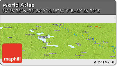 Physical Panoramic Map of the Area around 55° 11' 31" N, 28° 58' 30" E