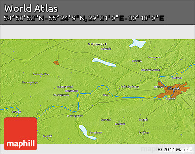Physical 3D Map of the Area around 55° 11' 31" N, 29° 49' 30" E