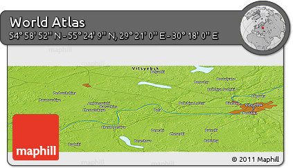 Physical Panoramic Map of the Area around 55° 11' 31" N, 29° 49' 30" E