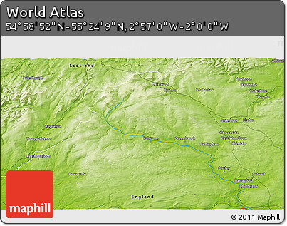 Physical 3D Map of the Area around 55° 11' 31" N, 2° 28' 30" W