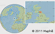 Savanna Style Location Map of the area around 55° 11' 31" N, 2° 28' 30" W, hill shading