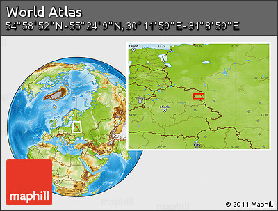 Physical Location Map of the Area around 55° 11' 31" N, 30° 40' 29" E