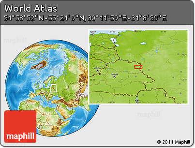 Physical Location Map of the Area around 55° 11' 31" N, 30° 40' 29" E