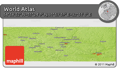 Physical Panoramic Map of the Area around 55° 11' 31" N, 32° 22' 30" E
