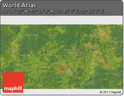 Satellite 3D Map of the Area around 55° 11' 31" N, 33° 13' 30" E