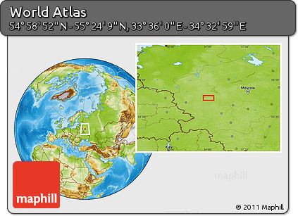 Physical Location Map of the Area around 55° 11' 31" N, 34° 4' 30" E