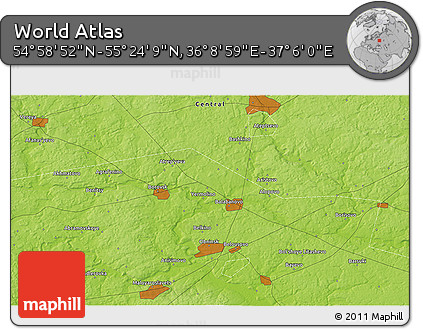 Physical 3D Map of the Area around 55° 11' 31" N, 36° 37' 30" E