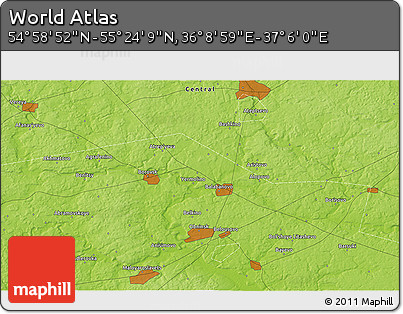 Physical 3D Map of the Area around 55° 11' 31" N, 36° 37' 30" E