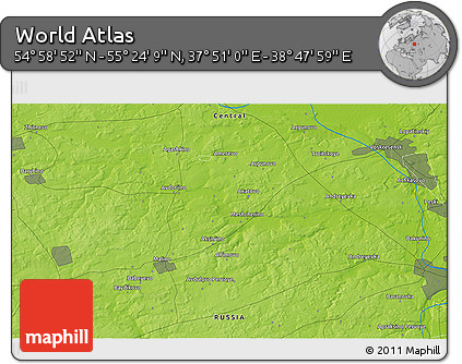 Physical 3D Map of the Area around 55° 11' 31" N, 38° 19' 30" E