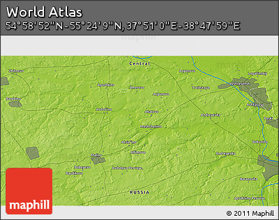 Physical 3D Map of the Area around 55° 11' 31" N, 38° 19' 30" E