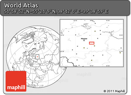 Blank Location Map of the Area around 55° 11' 31" N, 39° 10' 29" E