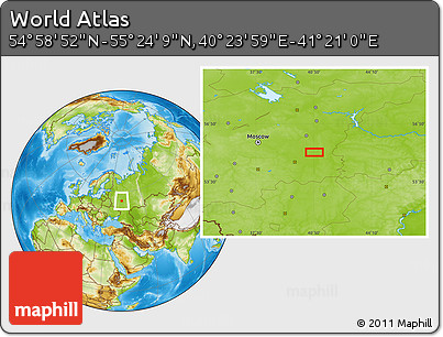 Physical Location Map of the Area around 55° 11' 31" N, 40° 52' 30" E