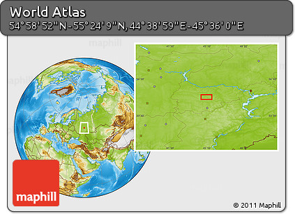 Physical Location Map of the Area around 55° 11' 31" N, 45° 7' 30" E