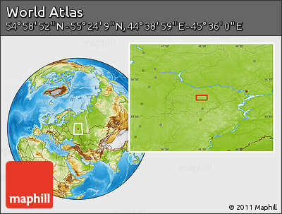 Physical Location Map of the Area around 55° 11' 31" N, 45° 7' 30" E
