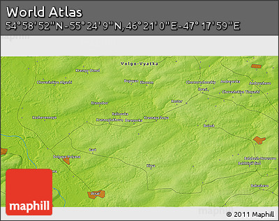 Physical 3D Map of the Area around 55° 11' 31" N, 46° 49' 30" E