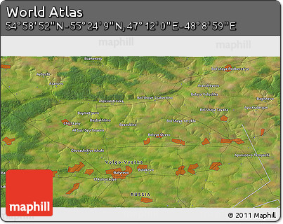 Satellite 3D Map of the Area around 55° 11' 31" N, 47° 40' 29" E